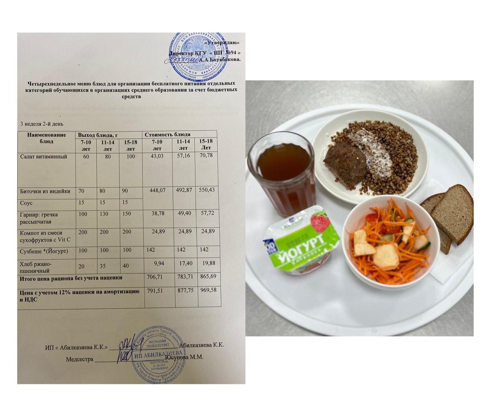 19.11.2024 ж. Ас мәзірі / Меню