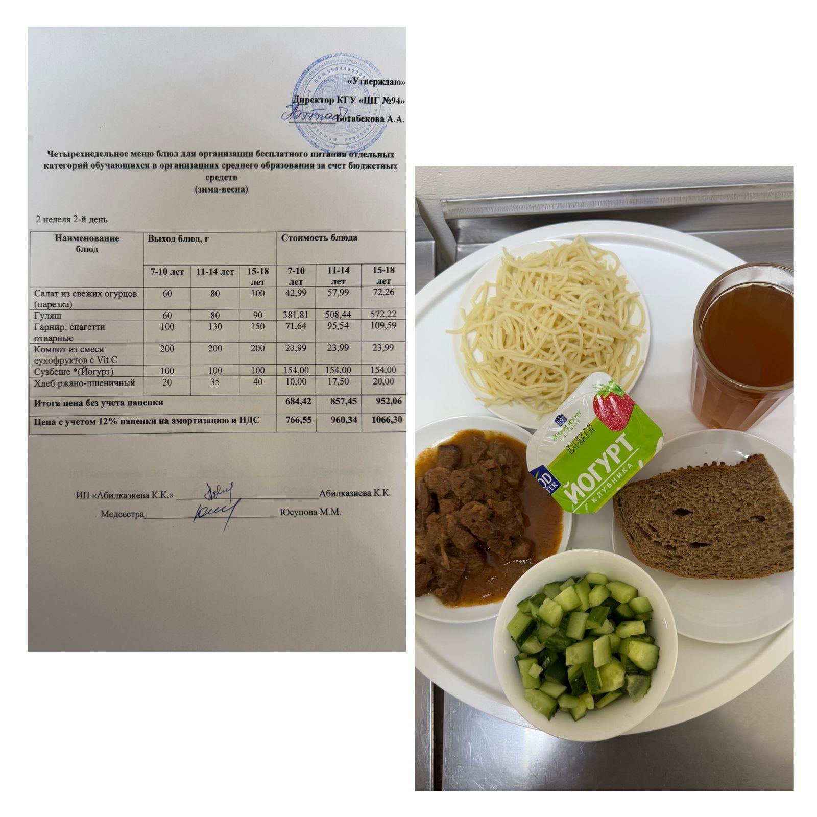 14.01.2025 ж. Ас мәзірі / Меню