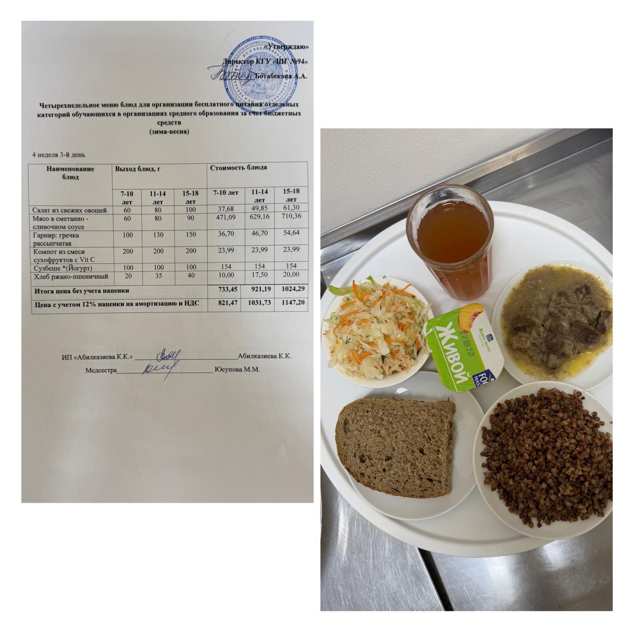 29.01.2025 ж. Ас мәзірі / Меню